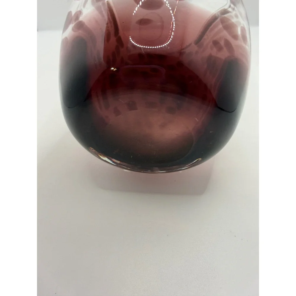 Handblown Art Glass Vase Purple Red Confetti Heavy Base‎ 8.5